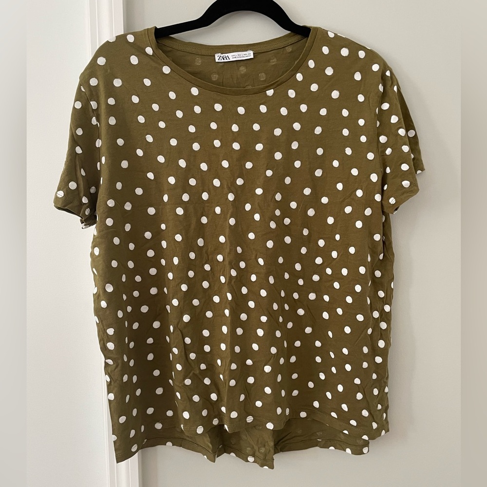 Zara Olive Green Polka Dot Tee